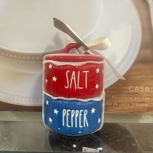 Rae Dunn Red & Blue Salt and Pepper Stackable Ceramic Set